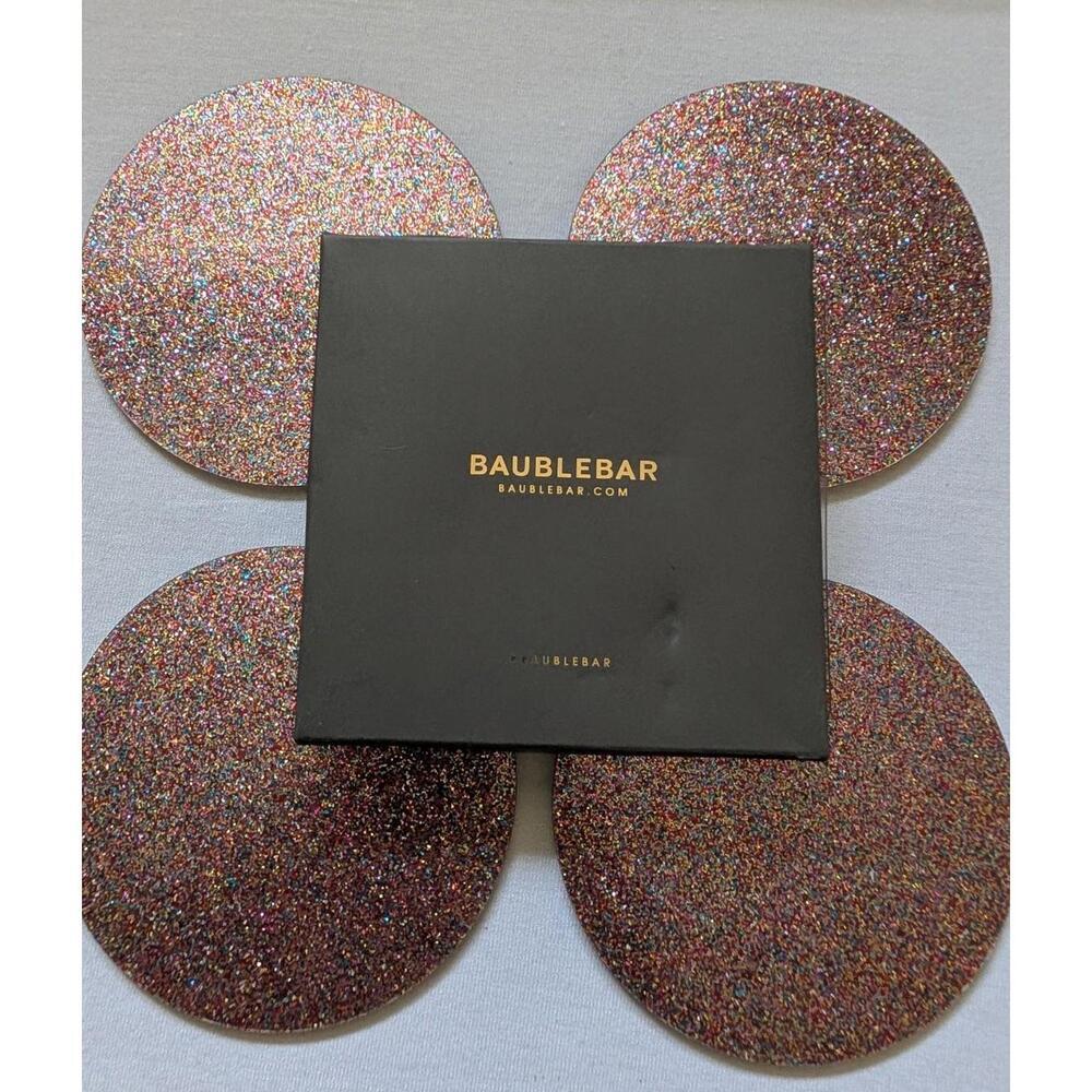 Bar Glitter Lot Of 2 Baublebar 4 Glitter Coasters NIB and Pier One Glitter Tray - Picture 4 of 9